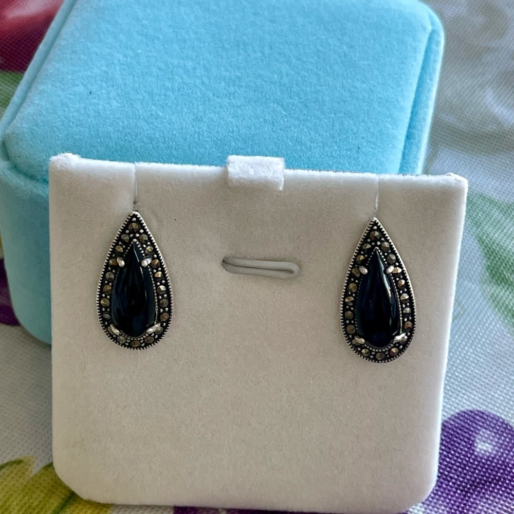 Marcasite Onyx Sterling silver 925 Earrings